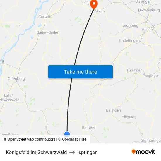 Königsfeld Im Schwarzwald to Ispringen map
