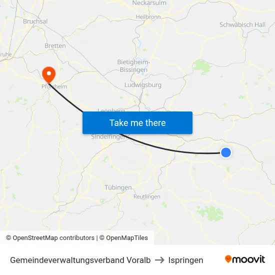 Gemeindeverwaltungsverband Voralb to Ispringen map