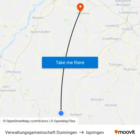 Verwaltungsgemeinschaft Dunningen to Ispringen map