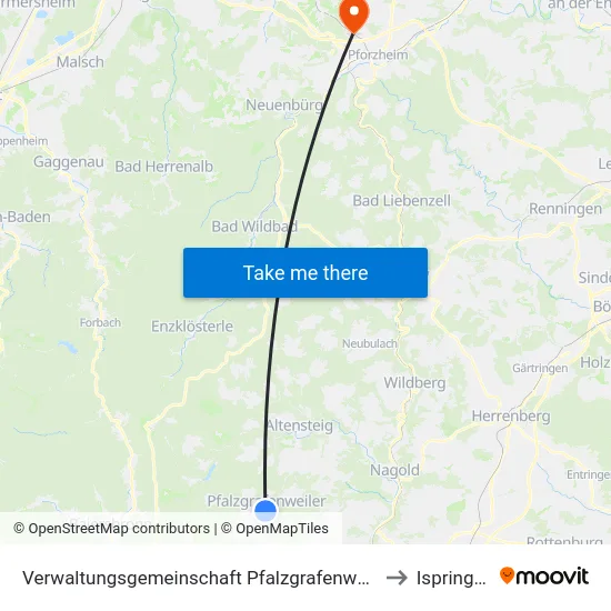 Verwaltungsgemeinschaft Pfalzgrafenweiler to Ispringen map