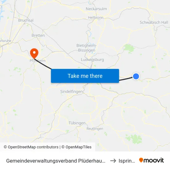 Gemeindeverwaltungsverband Plüderhausen-Urbach to Ispringen map