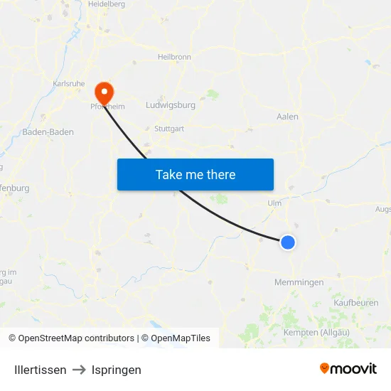 Illertissen to Ispringen map