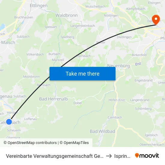 Vereinbarte Verwaltungsgemeinschaft Gernsbach to Ispringen map