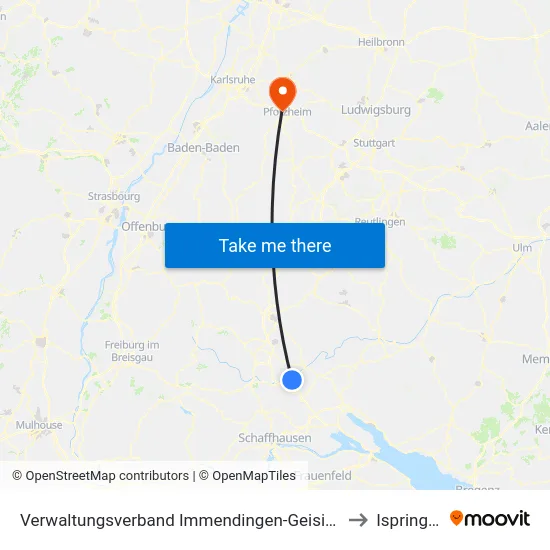 Verwaltungsverband Immendingen-Geisingen to Ispringen map