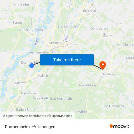 Durmersheim to Ispringen map