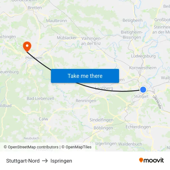 Stuttgart-Nord to Ispringen map
