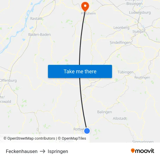 Feckenhausen to Ispringen map