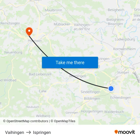 Vaihingen to Ispringen map