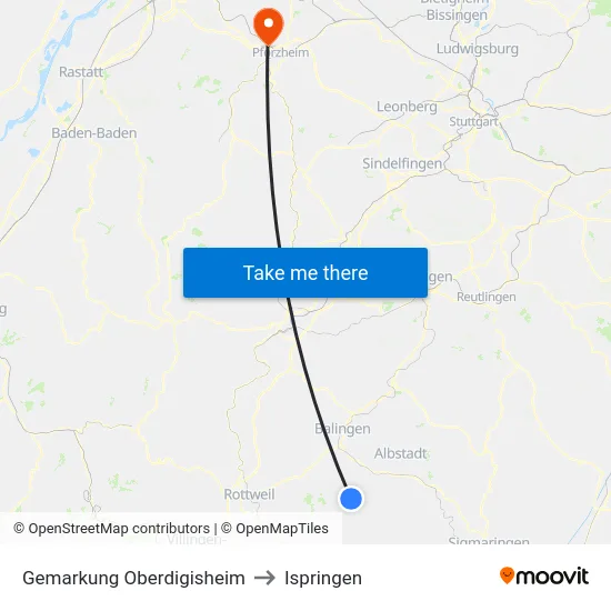 Gemarkung Oberdigisheim to Ispringen map