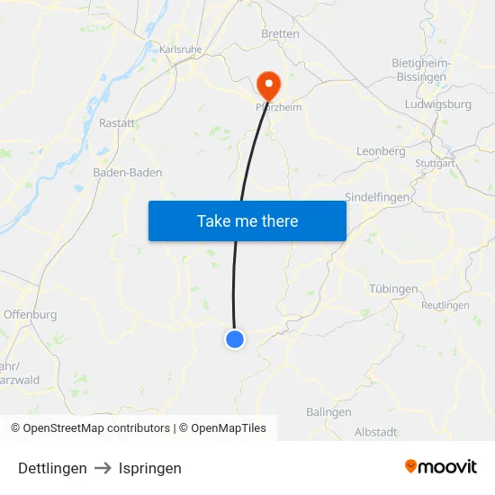 Dettlingen to Ispringen map