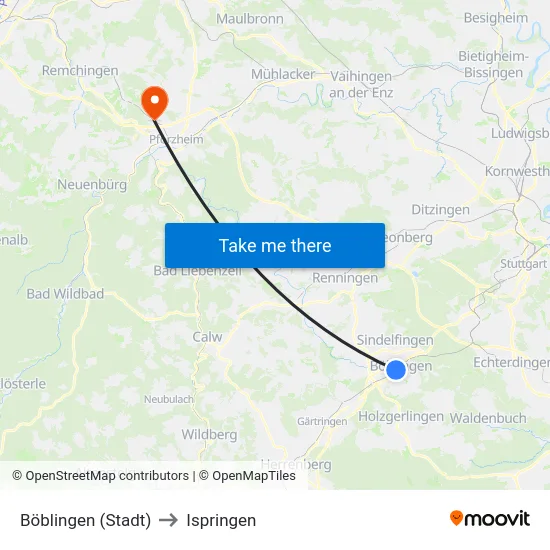 Böblingen (Stadt) to Ispringen map