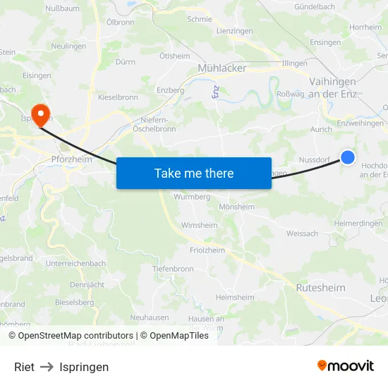 Riet to Ispringen map