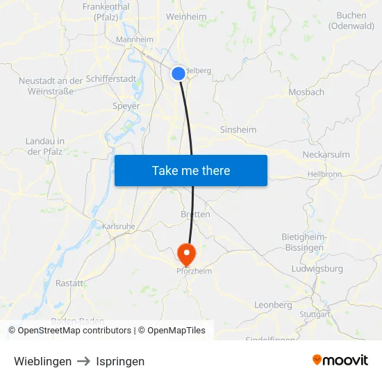 Wieblingen to Ispringen map