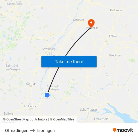 Offnadingen to Ispringen map