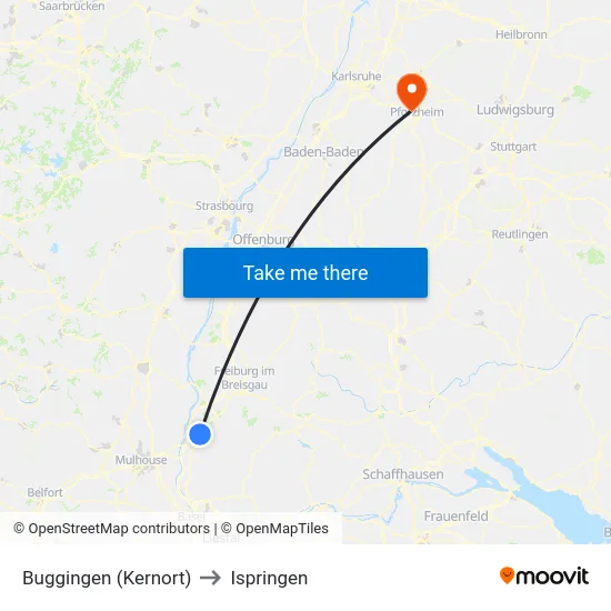 Buggingen (Kernort) to Ispringen map