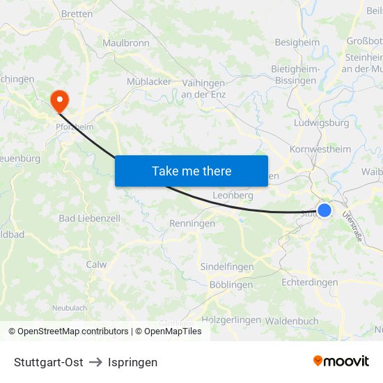 Stuttgart-Ost to Ispringen map