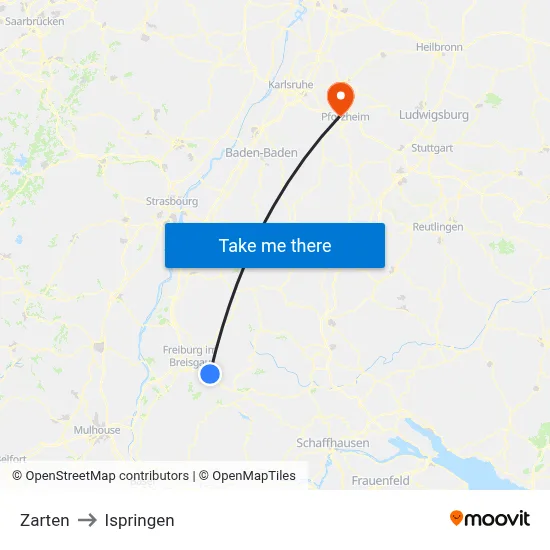 Zarten to Ispringen map