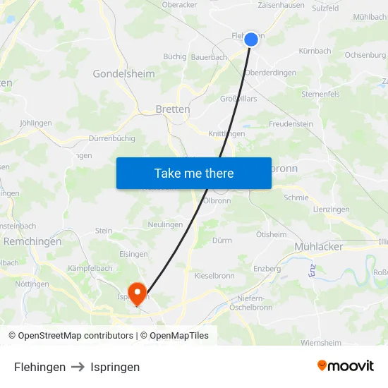 Flehingen to Ispringen map