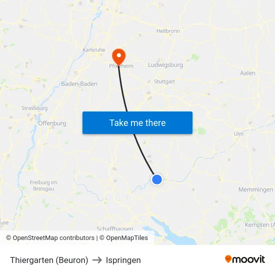 Thiergarten (Beuron) to Ispringen map