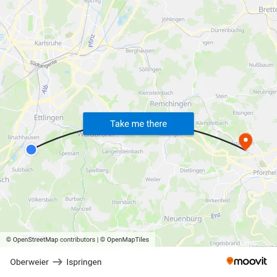 Oberweier to Ispringen map