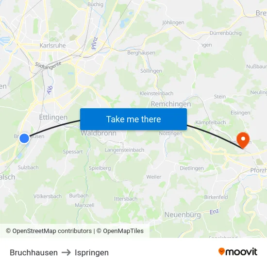 Bruchhausen to Ispringen map