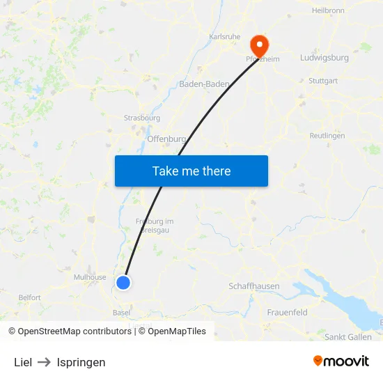 Liel to Ispringen map