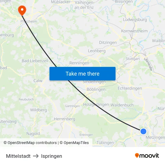 Mittelstadt to Ispringen map