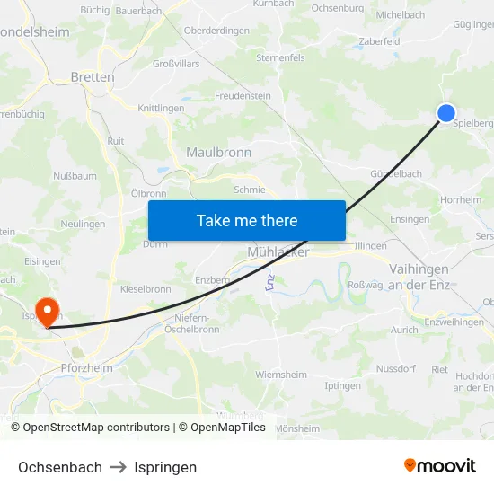 Ochsenbach to Ispringen map