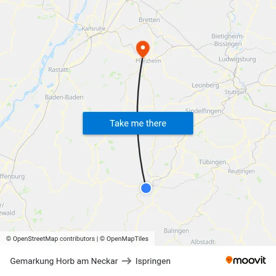 Gemarkung Horb am Neckar to Ispringen map