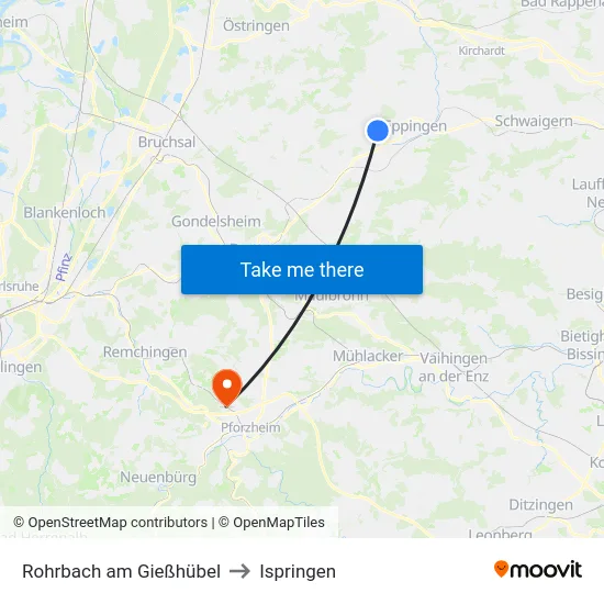 Rohrbach am Gießhübel to Ispringen map
