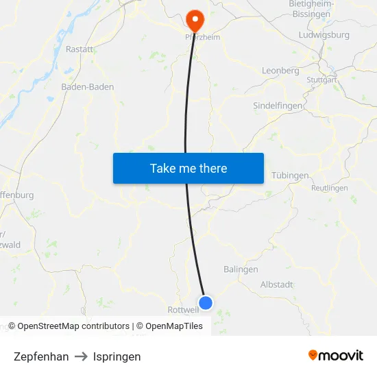 Zepfenhan to Ispringen map
