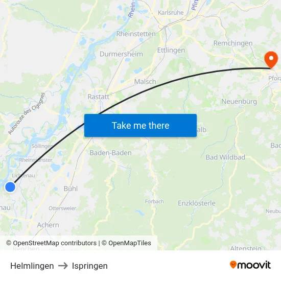 Helmlingen to Ispringen map