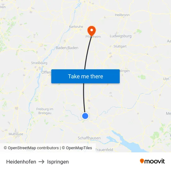 Heidenhofen to Ispringen map