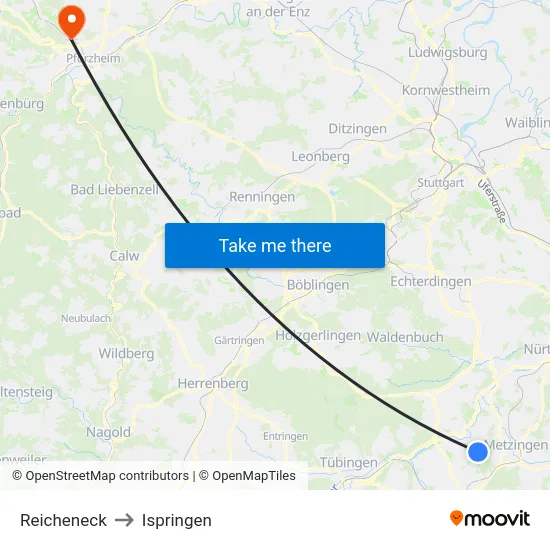 Reicheneck to Ispringen map