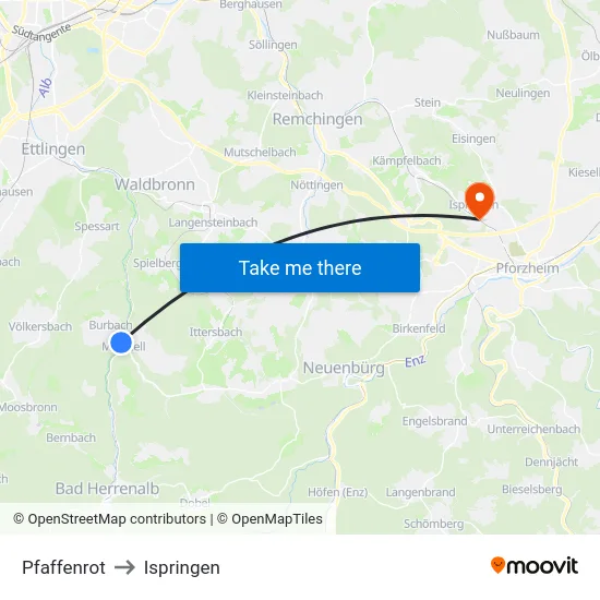 Pfaffenrot to Ispringen map