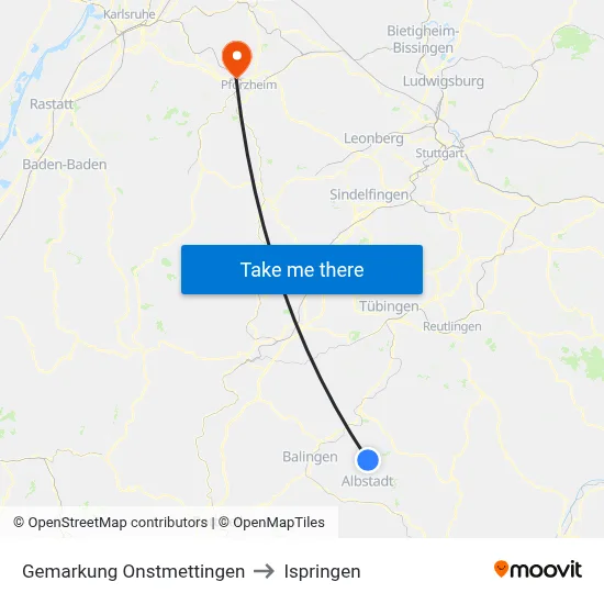 Gemarkung Onstmettingen to Ispringen map