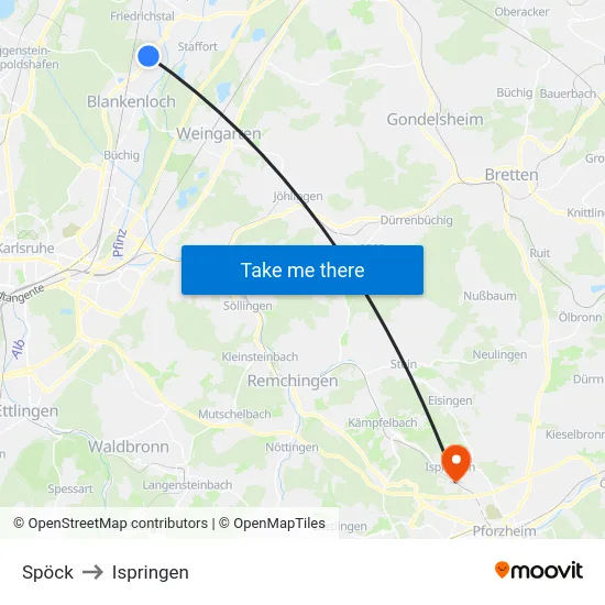 Spöck to Ispringen map