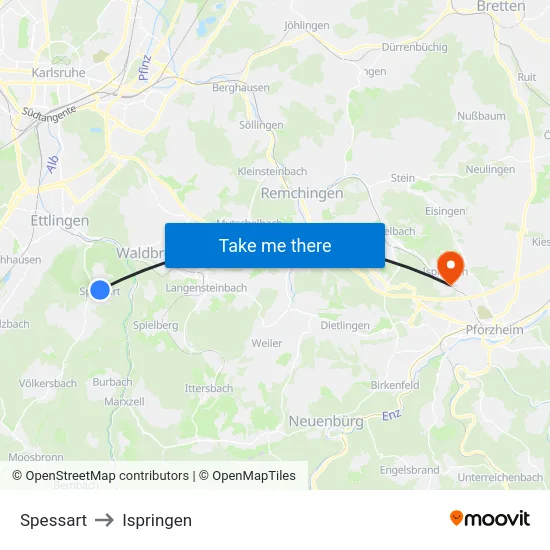 Spessart to Ispringen map