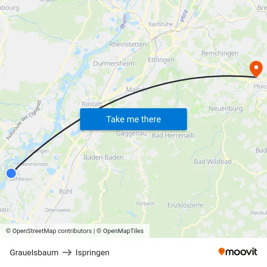 Grauelsbaum to Ispringen map