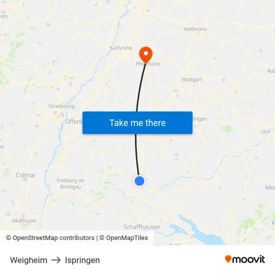 Weigheim to Ispringen map