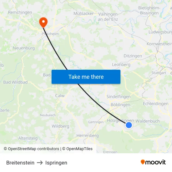Breitenstein to Ispringen map