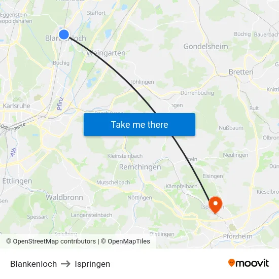 Blankenloch to Ispringen map