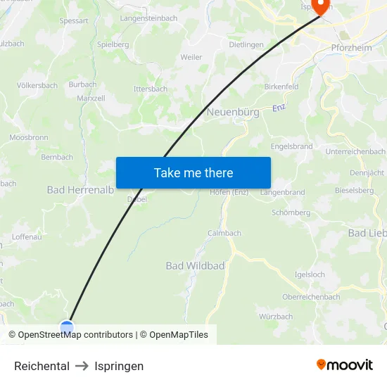 Reichental to Ispringen map