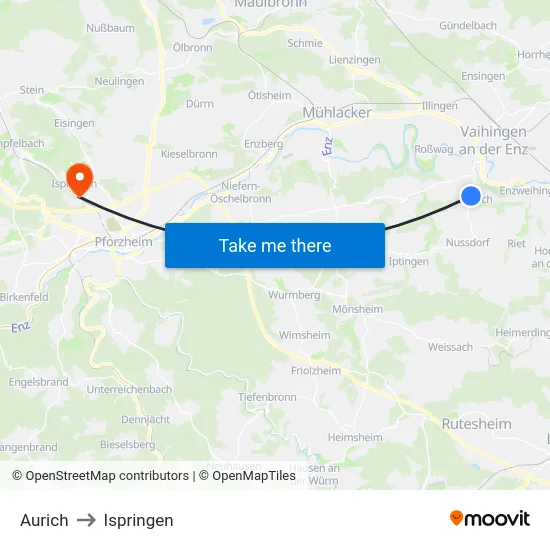 Aurich to Ispringen map