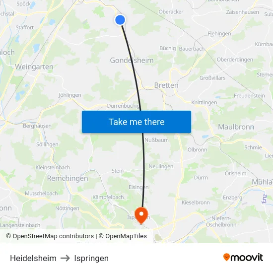 Heidelsheim to Ispringen map