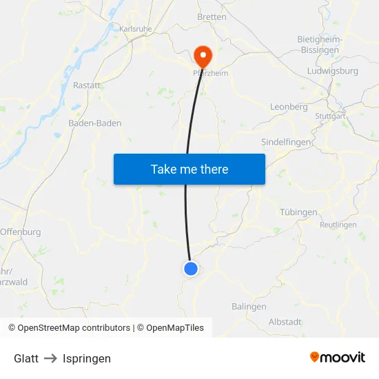 Glatt to Ispringen map