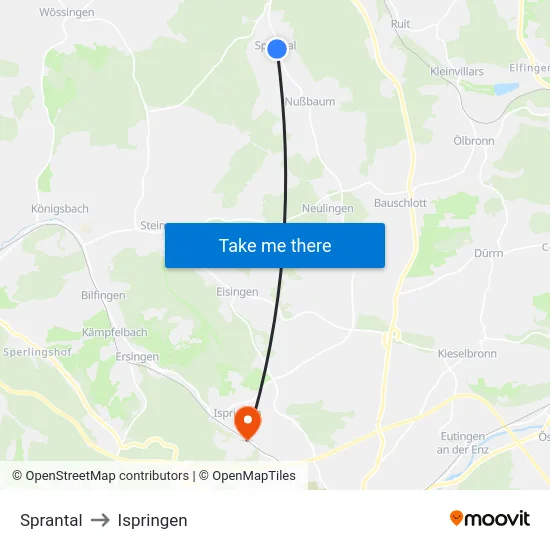 Sprantal to Ispringen map
