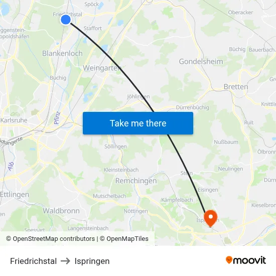 Friedrichstal to Ispringen map