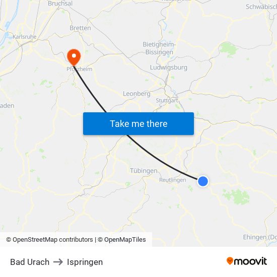 Bad Urach to Ispringen map