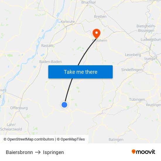 Baiersbronn to Ispringen map